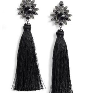 Tasha NWT Beaded Rhinestone Earrings with Black Tassels